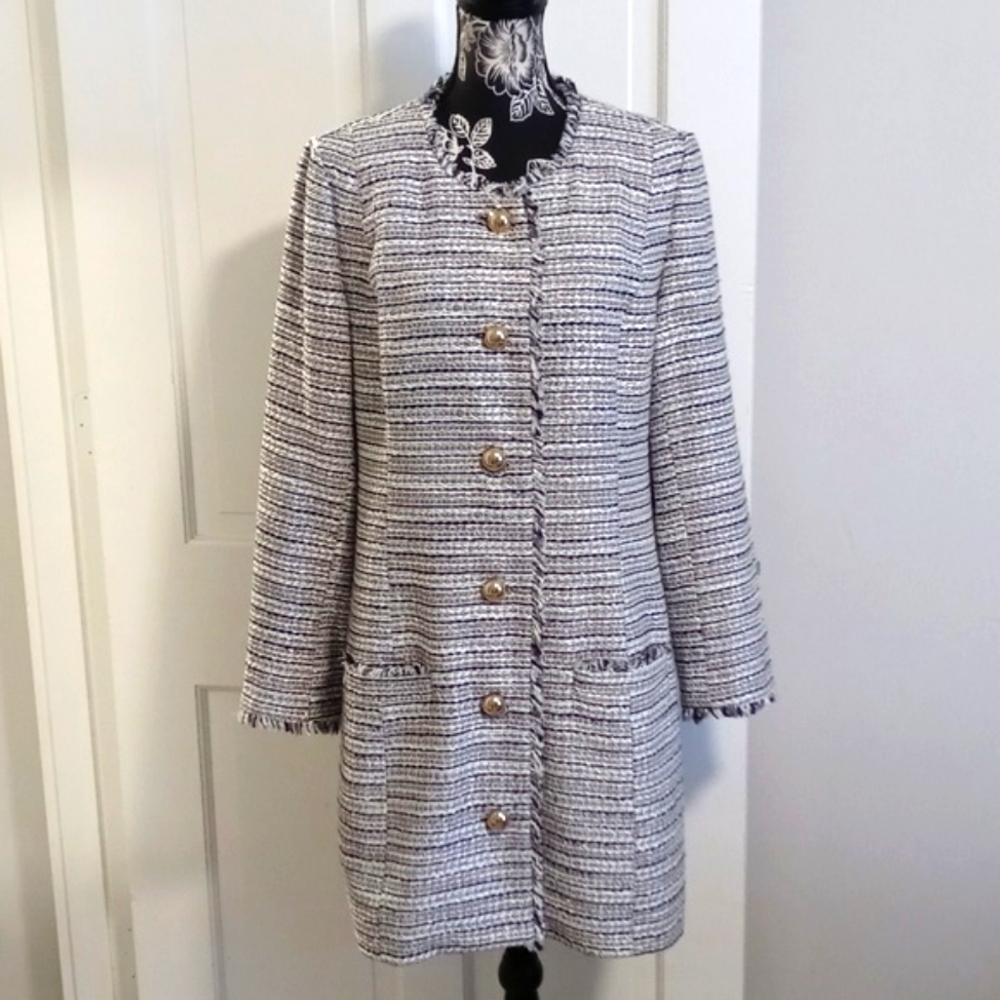 💛HTF Sail To Sable💛 - White/Navy/Gold Tweed Coat